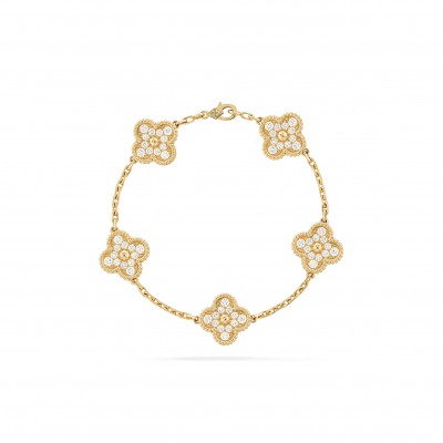 VAN CLEEF ARPELS VINTAGE ALHAMBRA BRACELET, 5 MOTIFS - YELLOW GOLD, DIAMOND  VCARA41400